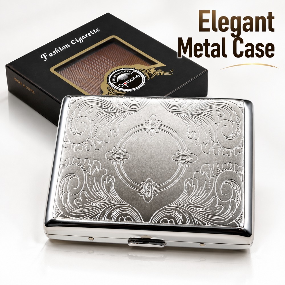 Travel Accessories Box - Stainless Steel Cigarette Box Embossed Portable