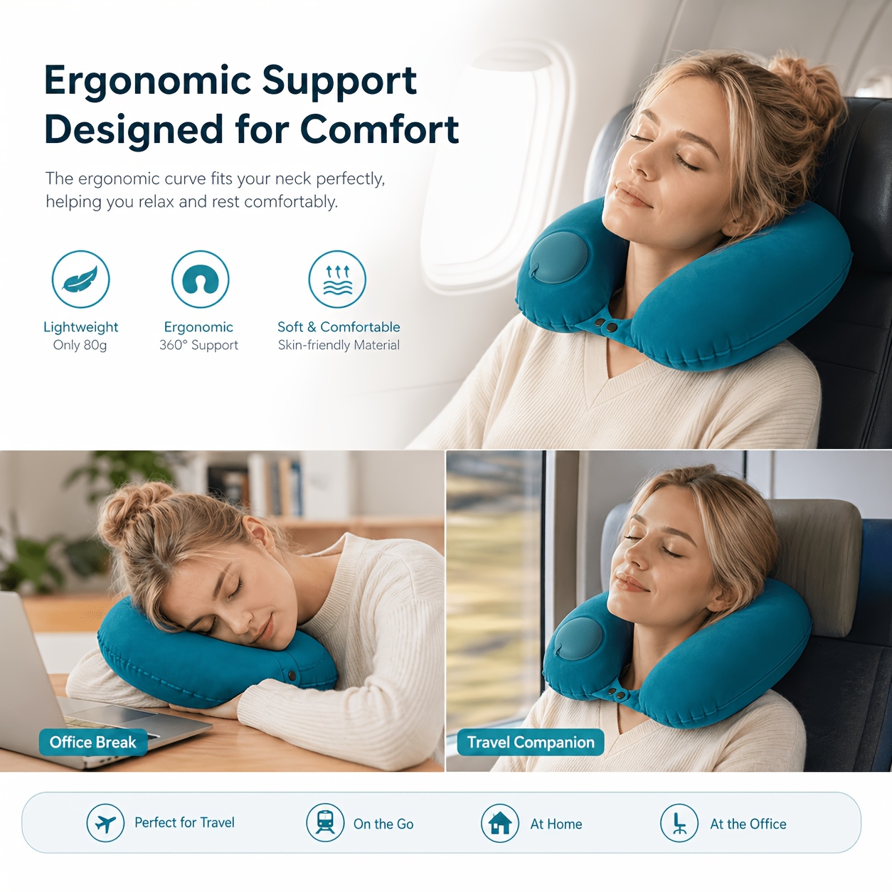 Travel Pillow Inflatable - SPDJUMPER Inflatable Travel Neck Pillow, U-Shaped